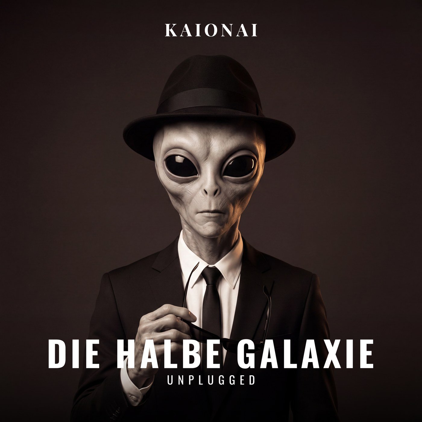 Cord, KAIonAI-Charakter, ohne Sonnenbrille mit sichtbaren großen schwarzen Augen, die Brille in der Hand – Cover zu "Die halbe Galaxie (unplugged) (feat. Cord)"